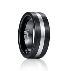 Men's 8mm Brushed Black and Silver Tungsten Carbide Ring