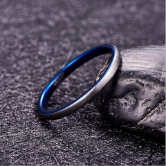 Women's 2mm Brushed Silver and Blue Inner Tungsten Carbide Ring