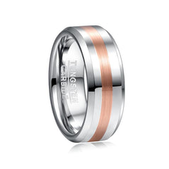 Men's 8mm Polished Steel and Rose Gold Inner Tungsten Carbide Ring