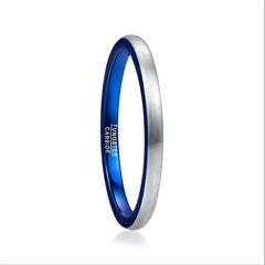 Women's 2mm Brushed Silver and Blue Inner Tungsten Carbide Ring