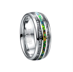 Men's 8mm Inlaid Black Meteorite and Green Opal Tungsten Carbide Ring