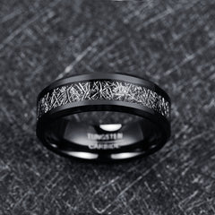 Men's 8mm Inlaid Imitation Vermiculite Black Tungsten Carbide Ring