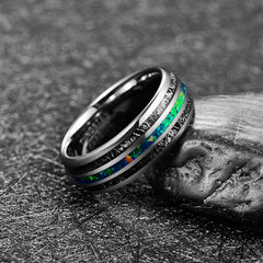 Men's 8mm Inlaid Black Meteorite and Green Opal Tungsten Carbide Ring