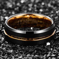 Men's 8mm Brushed Black and Gold Inner Tungsten Carbide Ring