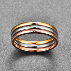 Women's 2mm Gold Purple and Rose Gold 'I Love You' Three Ring Tungsten Carbide Rings