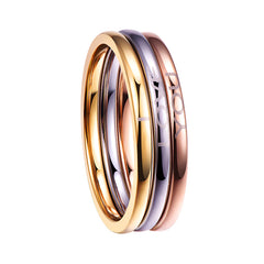 Women's 2mm Gold Purple and Rose Gold 'I Love You' Three Ring Tungsten Carbide Rings