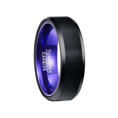 Men's 8mm Dark Blue Inner Flat Bevel Edge Black Tungsten Carbide Ring