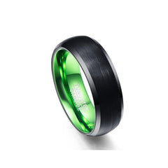 Men's 8mm Green Inner Rounded Bevel Edge Black Tungsten Carbide Ring