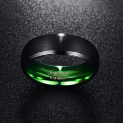 Men's 8mm Green Inner Rounded Bevel Edge Black Tungsten Carbide Ring