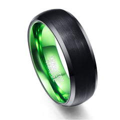 Men's 8mm Green Inner Rounded Bevel Edge Black Tungsten Carbide Ring