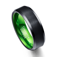 Men's 8mm Green Inner Rounded Bevel Edge Black Tungsten Carbide Ring