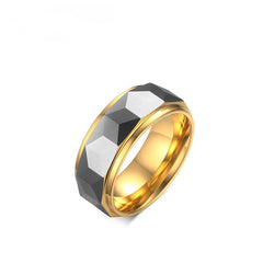 Men's 8mm Hammered Center and Gold Bevel Tungsten Carbide Ring