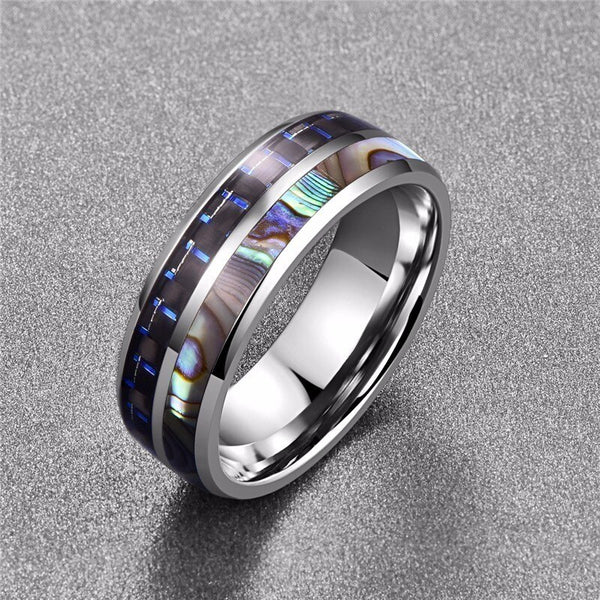 Men's 8mm Polished Abalone Shell Tungsten Carbide Ring