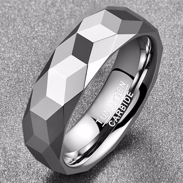 Men's 8mm Silver Hammered Tungsten Carbide Ring