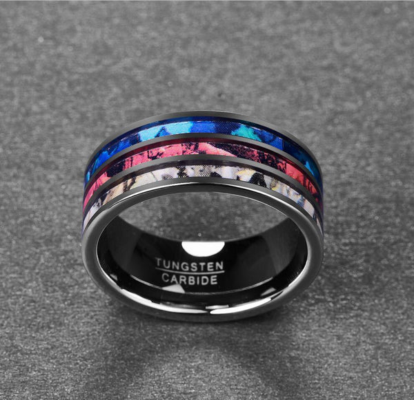 Women's 10mm Triple Inlaid Shell Tungsten Carbide Ring