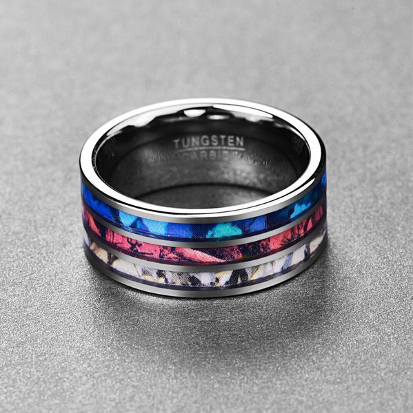 Women's 10mm Triple Inlaid Shell Tungsten Carbide Ring