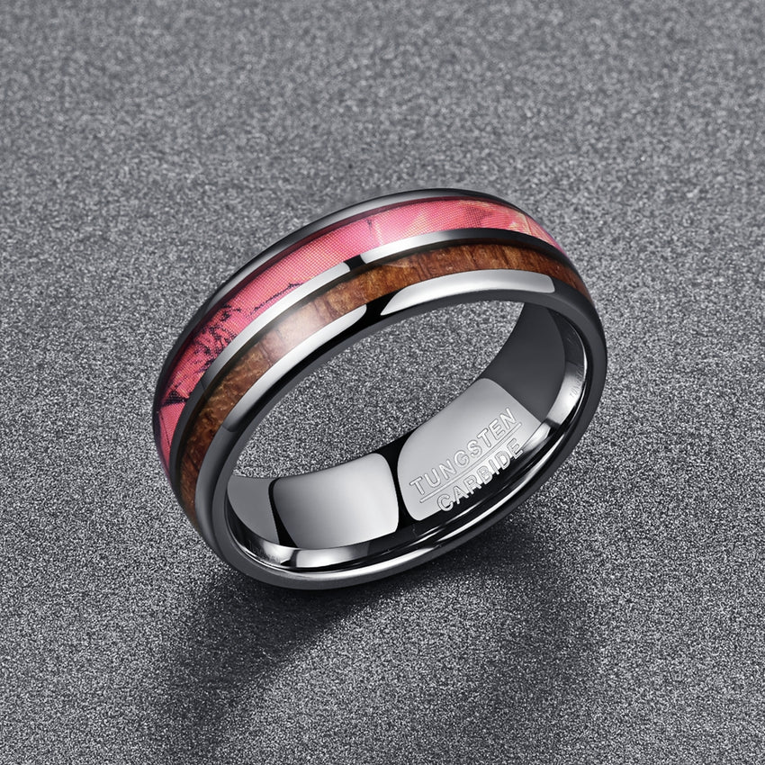 Women's 8mm Pink Shell and Artichoke Veneer Tungsten Carbide Ring