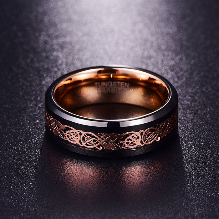Unisex 8mm Rose Gold Dragon Tungsten Carbide Ring