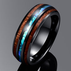 Men's 8mm Black Dome Inlaid Acacia Opal Tungsten Carbide Ring