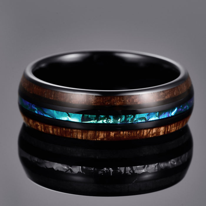 Men's 8mm Black Dome Inlaid Acacia Opal Tungsten Carbide Ring