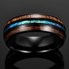 Men's 8mm Black Dome Inlaid Acacia Opal Tungsten Carbide Ring