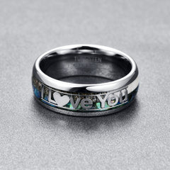 Women's 8mm 'I Love You' Inlaid Shell Silver Tungsten Carbide Ring