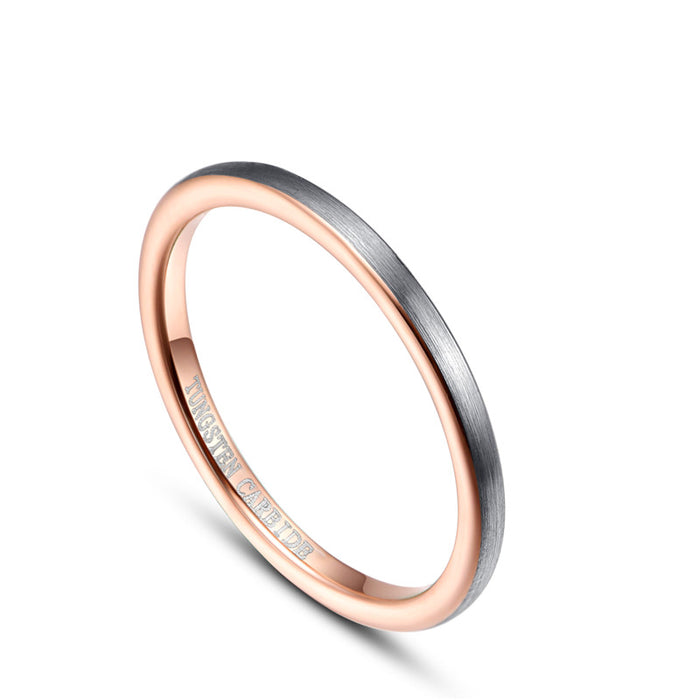 Women's 2mm Brushed Silver Rose Gold Tungsten Carbide Ring