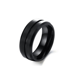 Men's 8mm All Black Center Groove Tungsten Carbide Ring