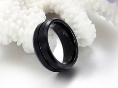 Men's 8mm All Black Center Groove Tungsten Carbide Ring