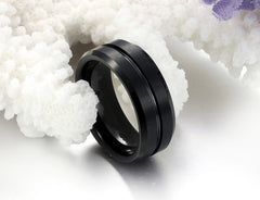 Men's 8mm All Black Center Groove Tungsten Carbide Ring