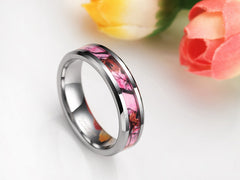 Women's 6mm Camouflage Pink Inlay Tungsten Carbide Ring