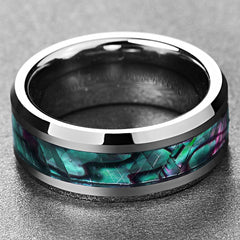 Men's 8mm Inlaid Abalone Shell Beveled Tungsten Carbide Ring