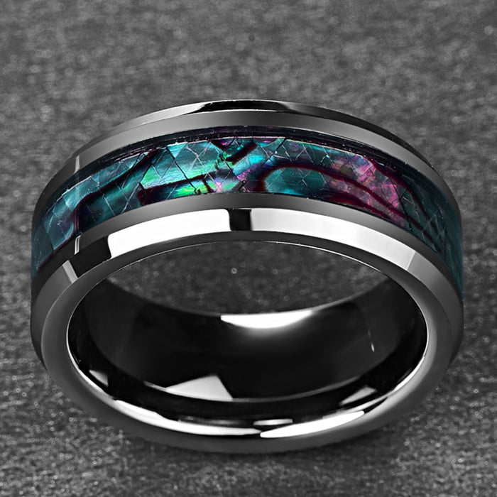 Men's 8mm Inlaid Abalone Shell Beveled Tungsten Carbide Ring