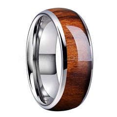 Men's 8mm Teak Wood Inlay Dome Silver