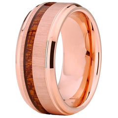 Women's 8mm Koa Wood Inlay Rose Gold Tungsten Carbide Ring