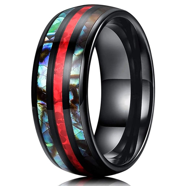 Men's 8mm Red Opal Inlaid Abalone Shell Tungsten Carbide Ring