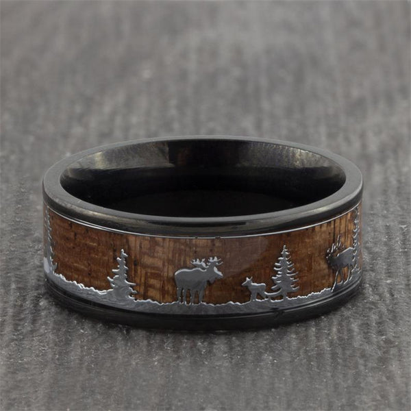 Men's 8mm Hunting Wood Inlay Tungsten Carbide Ring