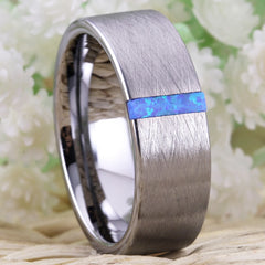 Women's 8mm Opal and Brushed Silver Tungsten Carbide Ring