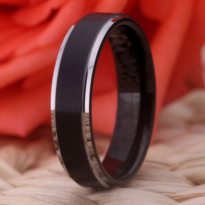 Couple's Matching Set of 6mm and 8mm Classic Black Tungsten Carbide Rings