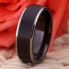 Couple's Matching Set of 6mm and 8mm Classic Black Tungsten Carbide Rings