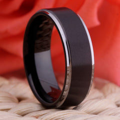 Couple's Matching Set of 6mm and 8mm Classic Black Tungsten Carbide Rings