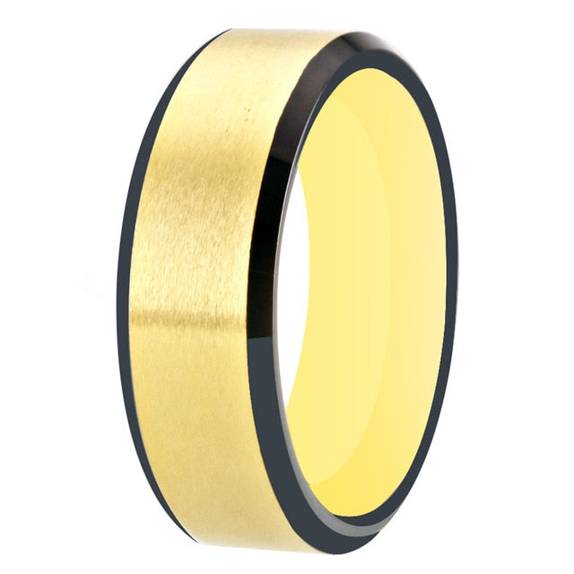 Women's 8mm Brushed Black and Gold Bevel Tungsten Carbide Ring