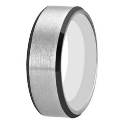 Women's 8mm Brushed Silver and Black Bevel Tungsten Carbide Ring