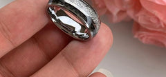 Men's 8mm Meteorite and Carbon Fiber Inlay Polished Silver Tungsten Carbide Ring