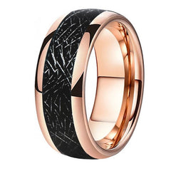 Men's 8mm Black Meteorite Inlay Rose Gold Tungsten Carbide Ring