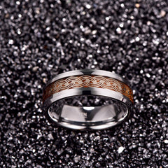 Men's 8mm Infinity Inlay Ripple Pattern Silver Tungsten Carbide Ring