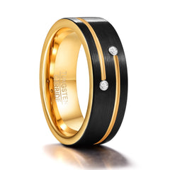 Men's 8mm Infinity Loop Double CZ Frosted Black and Gold Tungsten Carbide Ring