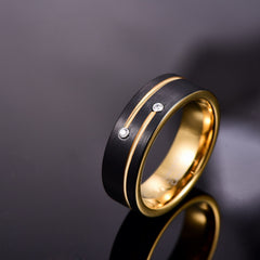 Men's 8mm Infinity Loop Double CZ Frosted Black and Gold Tungsten Carbide Ring