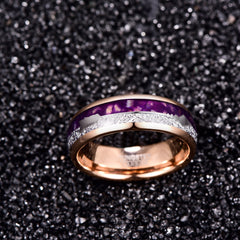 Women's 8mm Purple Agate and Stone Inlay Rose Gold Tungsten Carbide Ring