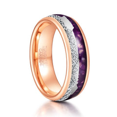 Women's 8mm Purple Agate and Stone Inlay Rose Gold Tungsten Carbide Ring